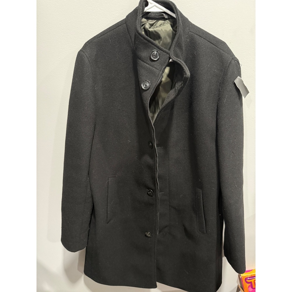 Zara Man Black Wool Blend Stand Collar Overcoat Car Coat Mens Large L 42